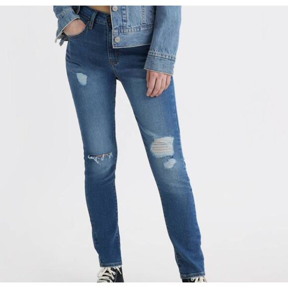 NEW Levi’s Jeans 721 High Rise Skinny Distressed Medium Wash Cotton Stretch 26W - Picture 1 of 5